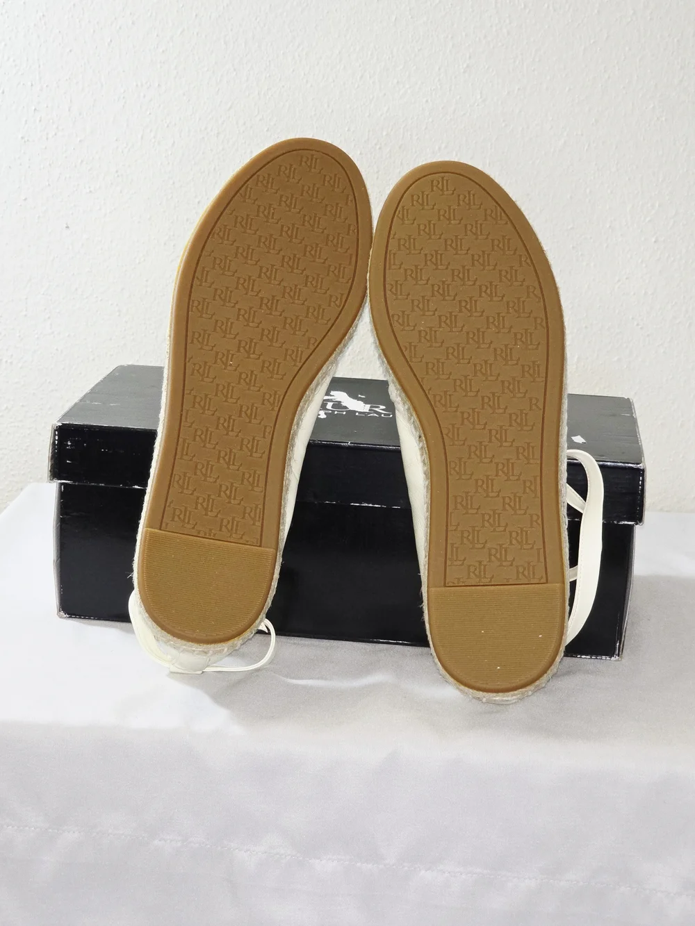 Lauren Ralph Lauren Cecilia Nappa Leather Lace-Up Espadrille In Cream  Size 7B